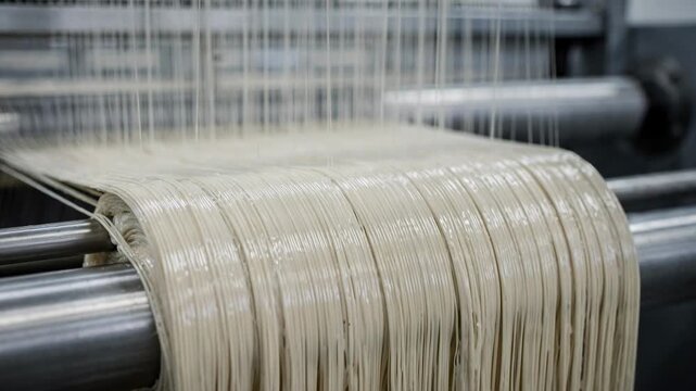 Medium shot capturing lubricated fiber tows flowing smoothly into compact sliver bundles emphasizing the glossy finish and fluid motion for improved processing efficiency.