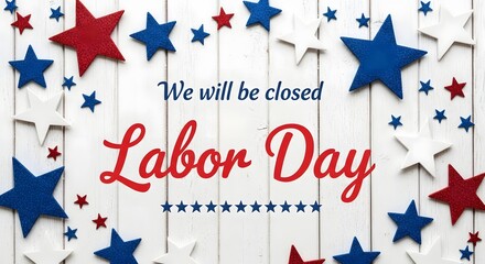 Obraz premium Red white and blue stars on white wooden background for labor day