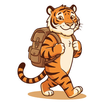 Friendly Tiger Walking with Backpack Storytelling Vector Illustration