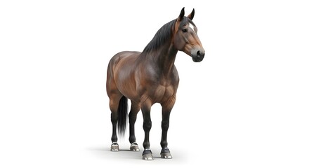 Obraz premium Majestic Bay Horse Standing Gracefully on White Background.