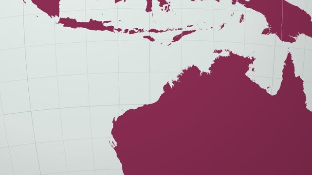 Fiji map. Animated zoom into the country on the Globe in Pale Mint Dark Pink color palette. Country logo animation with round text and airplanes. Map with meridians, parallels. Beautiful video.