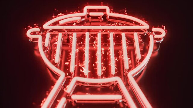 Red Neon Grill Sign Glowing Against Dark Background.