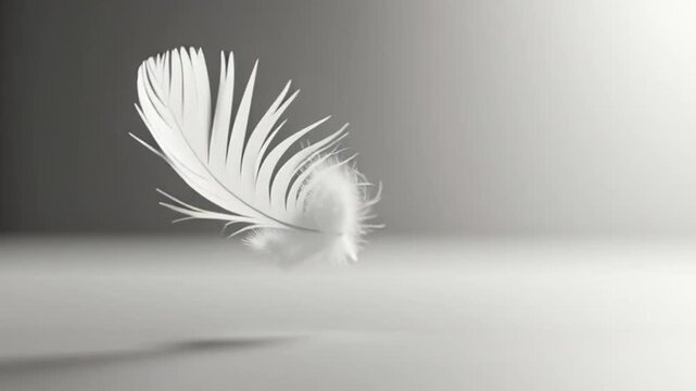 minimalist white feather on soft gradient gray background