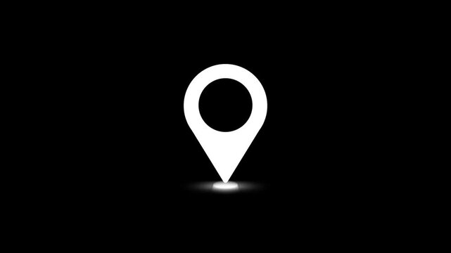 Animation of GPS Location, Pin, pointer in icon style on black background. Simple Map Marker Symbol Abstract for Navigation.
