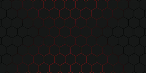 Dark metal hexagon with red beam background, 3d render illustration. © fathor