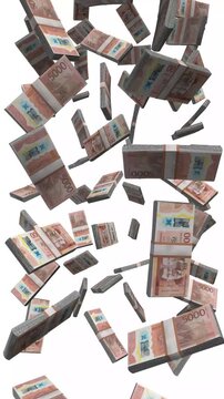 Vertical Jamaica Money, Falling Jamaican Dollar Bills, Polymer JMD Cash Stacks, 4K