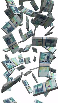Vertical Kuwait Money, Falling Kuwaiti Dinar Bills, Most Expensive Currency Stacks, 4K