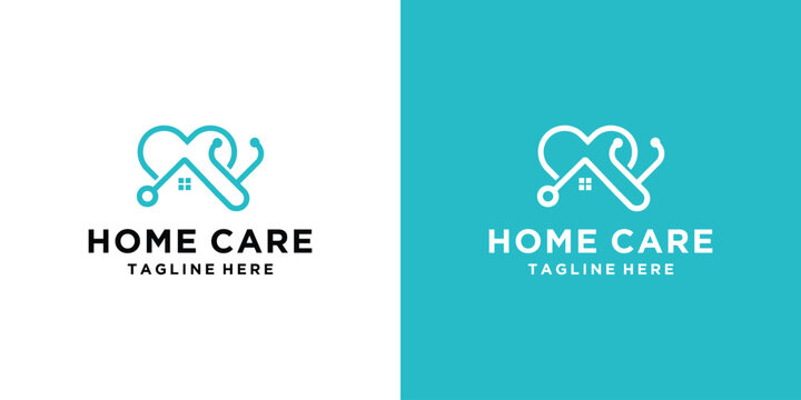 Home care logo design with heart and stethoscope concept.