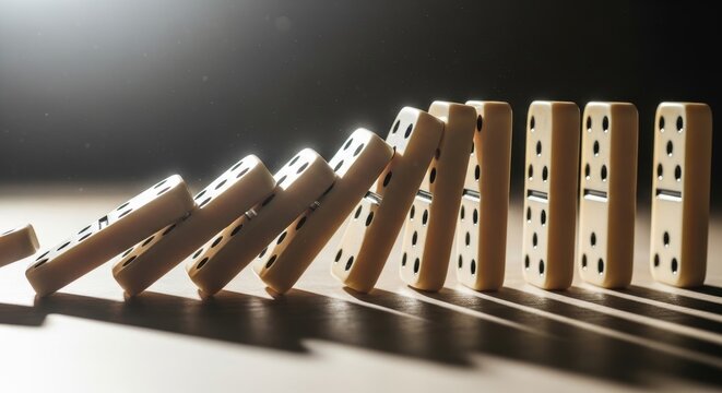 Dominoes falling in a row sequence.