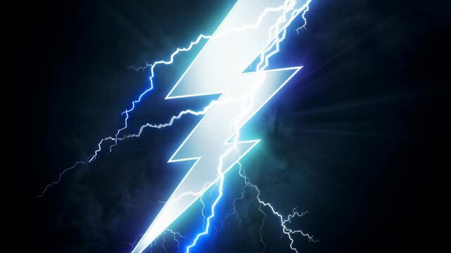Bright electric lightning bolt with glowing blue energy on dark background for power and energy concepts