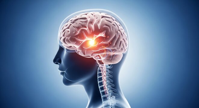 Human Brain with Glowing Neural Activity.