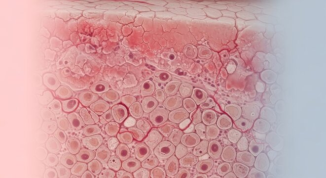 Human skin under microscope magnification.