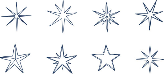 Obraz premium Collection of various stylized starburst and star shapes with different point designs for graphic design projects