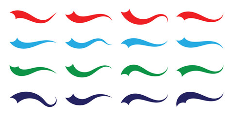 Hand drawn red, blue, green, violet swoosh elements, and swoop underline typography tails shape in flat styles. Set of Swoosh vector ribbons. Design concept element collection. Vector illustration.  © Luna Visuals