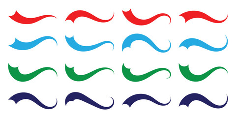 Hand drawn red, blue, green, violet swoosh elements, and swoop underline typography tails shape in flat styles. Set of Swoosh vector ribbons. Design concept element collection. Vector illustration.  © Luna Visuals