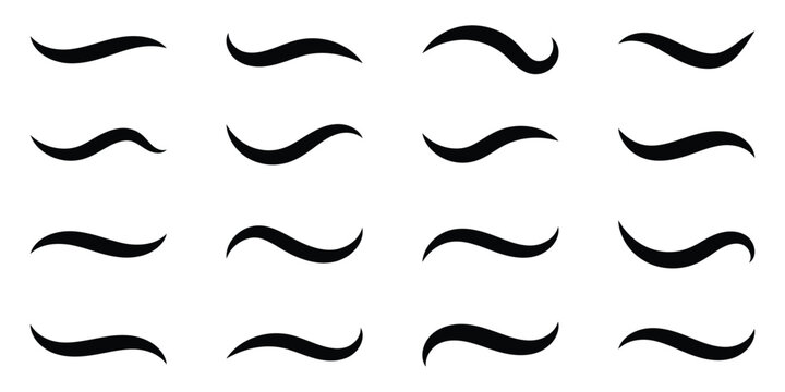 Swoosh tails collection, featuring retro sports underline black curly shapes, baseball text tails, and vector swooshes isolated on white background. Vintage swish shapes and brush strokes. Eps10