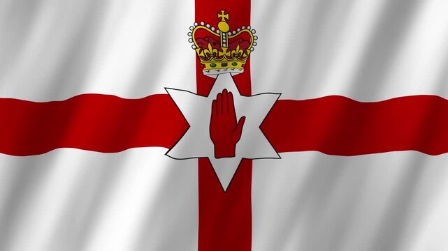 Northern Ireland Flag 4K Realistic Waving Ulster Banner Red Hand Animation