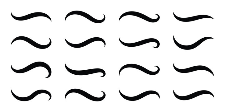 Vector swash swoosh tails flourish design. Curly black swish tails and sporty plume swirl logo  elements for retro banners. Hand drawn collection of curly swishes, swashes, swoops. Vector, Eps10.