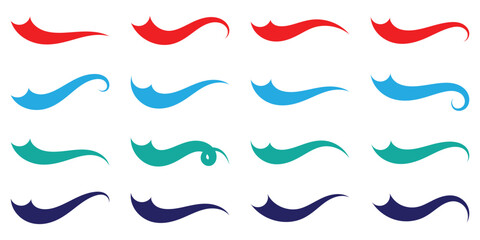 Swoosh tails vector icons set . Red, blue, green, violet waves swoosh logo template. Hand drawn swoosh elements, and swoop underline typography tails shape in flat styles. Set of Swoosh vector. © Luna Visuals