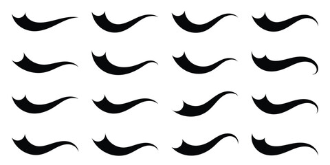 A set of dynamic curved black swoosh tail elements. Baseball of football swoosh text tails in retro styles. Sporty swash strokes for vintage typography and font design. Vector illustration. Eps10 © Luna Visuals