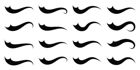 A set of dynamic curved black swoosh tail elements. Baseball of football swoosh text tails in retro styles. Sporty swash strokes for vintage typography and font design. Vector illustration. Eps10 © Luna Visuals