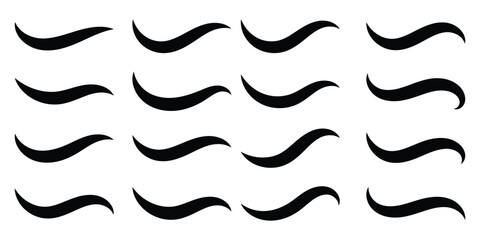 A set of dynamic curved black swoosh tail elements. Baseball of football swoosh text tails in retro styles. Sporty swash strokes for vintage typography and font design. Vector illustration. Eps10 © Luna Visuals