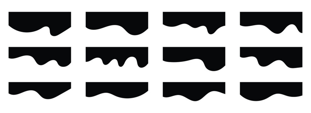 Collection of dividers shape black templates .Black curve top headline. Banner header. Collection of wavy decorative border for web design element vector.  Divider set isolated on white background.   