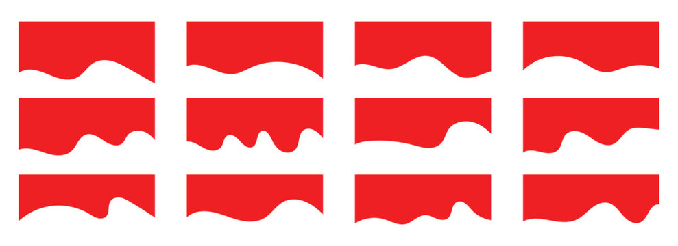 Collection of  red dividers shape templates. Modern separator header for website and app. Curve lines, wave collection of abstract design.  Vector illustration.  