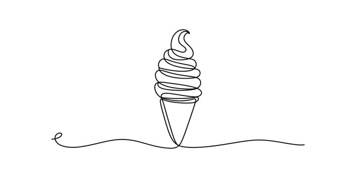 A minimalist single continuous line drawing of a delicious soft serve ice cream in a waffle cone Vector, illustration
