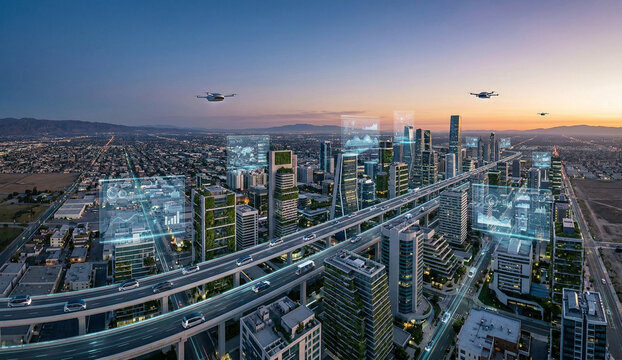 Futuristic Concept of Eco-friendly Smart City with Vertical Forest Buildings, Flying Drones, and Intelligent Transportation System for Sustainable Urban Innovation