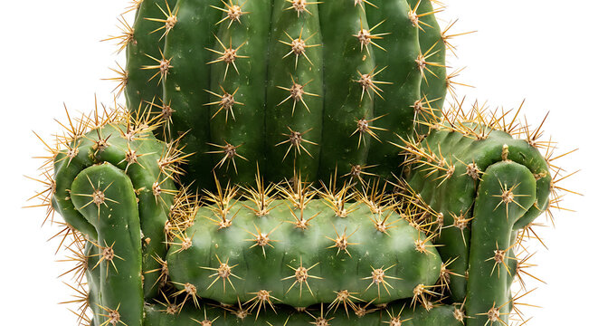 Surreal armchair made of green cactus with sharp needles on white