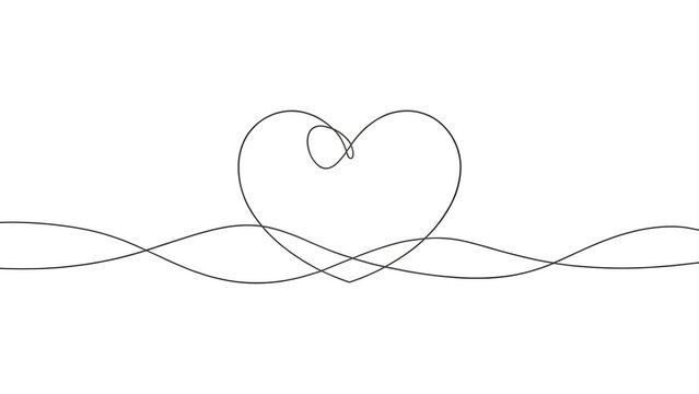 Single continuous line drawing of a heart on a wavy background