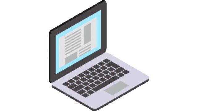Modern personal computer with a digital screen, keyboard, and touchpad, showcasing an open webpage with text content displayed, an isometric view