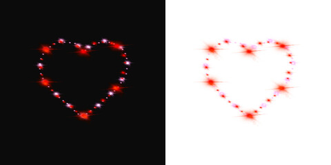 Tiny White and Red Heart Shaped Sparkles Floating, Black and Transparent Background; Romantic Overlay; PNG