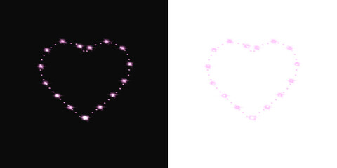 Tiny Pink Heart Shaped Sparkles Floating, Black and Transparent Background; Romantic Overlay; PNG
