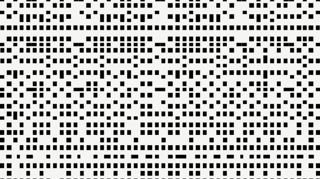Black and white abstract pixel grid pattern with scattered squares.