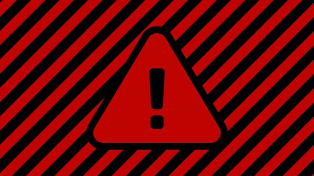 赤と黒の警告色の斜めなストライプ背景に三角形のビックリマークついた、危険やエラーを警告するループアニメーション素材