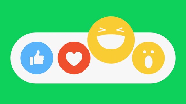 Facebook Reactions and Emojis on a Green Background Representing Social Media Interaction