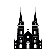 Fototapeta premium Black and white silhouette of a grand church building.