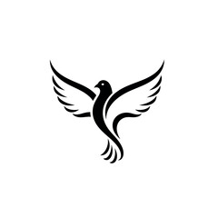 Obraz premium Stylized Black Dove Flying with Spread Wings.