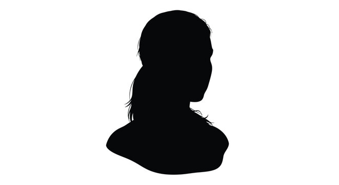 Black silhouette of a person's head and shoulders in profile isolated on a white background.