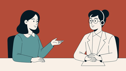 Obraz premium Two women in a meeting, one talking and gesturing, the other listening attentively
