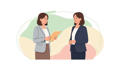Fototapeta premium Two businesswomen discussing documents in a modern office setting