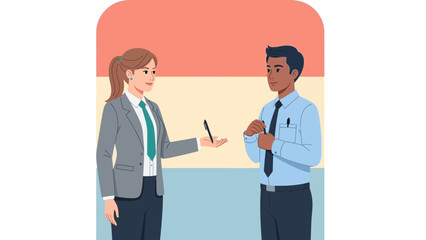 Fototapeta premium Business Meeting: Woman Presenting to Man, Discussion, Professional Environment