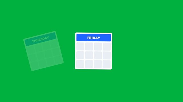 Weekly Calendar Day Change Animation &ndash; Monday to Sunday Green Screen Motion Graphic