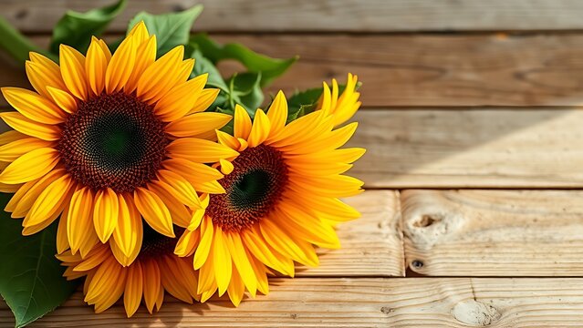 centerfold. Sunflower arrangement on rustic wooden surface with warm yellow tones and natural side lighting. gardening catalogs, home-decor guides, designed for home decor and floral branding.