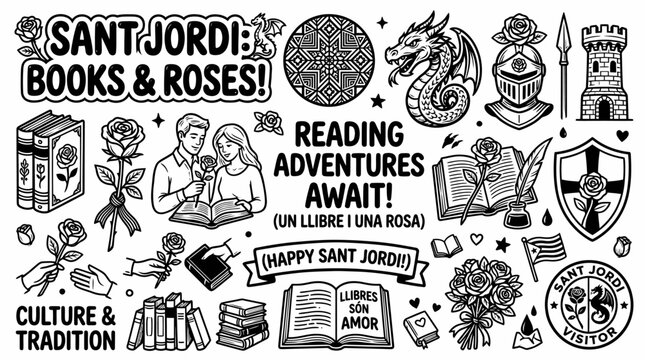 Sant Jordi Books Roses Dragon Knight Castle Catalan Culture