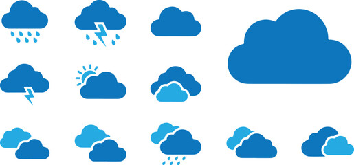 Obraz premium Weather forecast icon set. Rainy, storm, snow, cloudy, sunny, windy, day, night, summer, winter, line, label, collection, logo, symbol, black, flat vector, isolated illustration