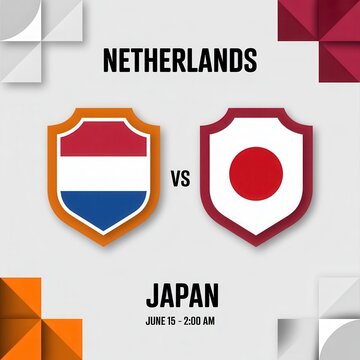 Football match schedule banner Netherlands versus Japan isolated on white background
