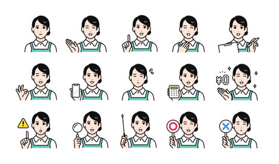 家事代行の女性スタッフの様々な表情バリエーションセット © KatoSaori